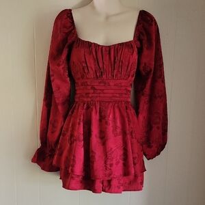 Francesca's Collections Red Velvet Mini Dress with Ruched Details
